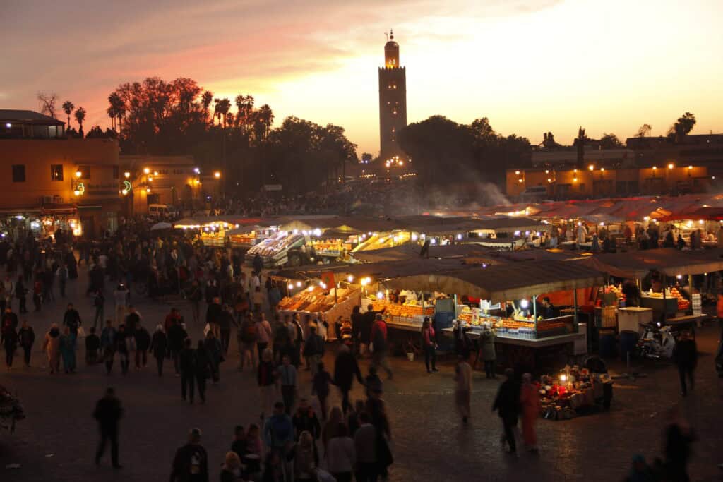 Jemaa el Fna square Marrakech sunset